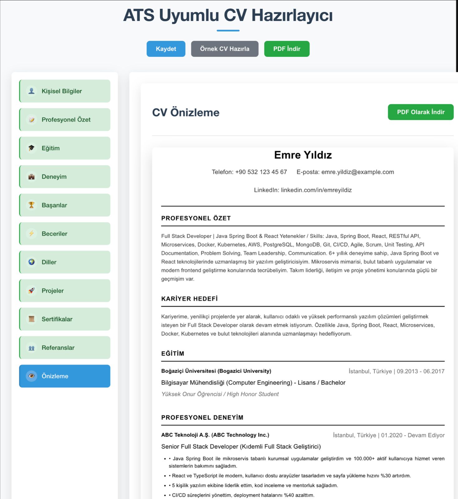 ATS Compatible CV Creation